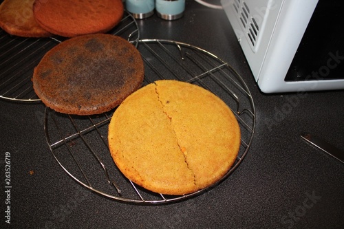 baking a multicoloured cake photo