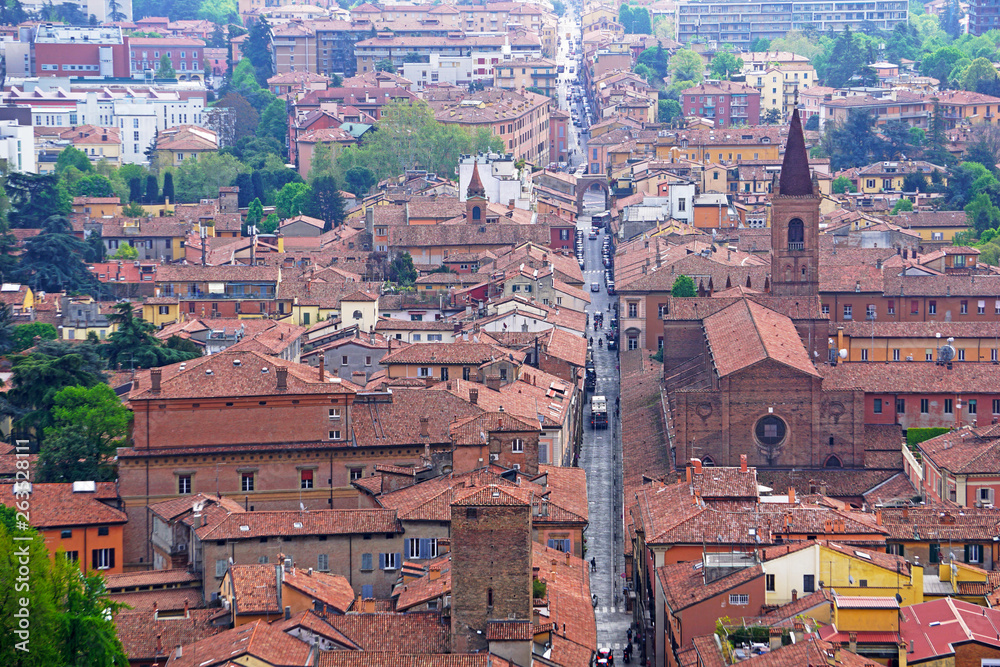 The roofs of Italian Bologna from the height of the tower