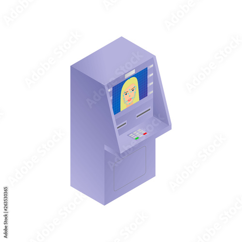 Modern face recognition at new bank atm equipment