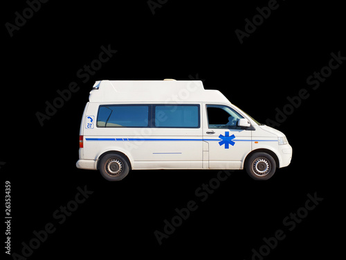 Old ambulance isolated on black background