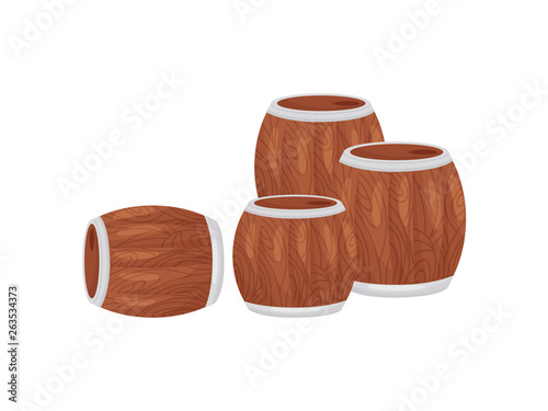 Wooden barrels on a white background. Vector illustration.