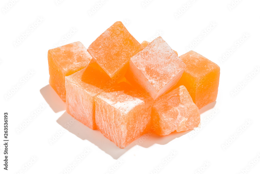 Sweet turkish delight isolated on white background. Sweet turkish delight isolated on white background.