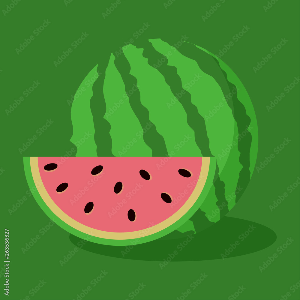 Fresh whole watermelon and a slice. Summer vector illustration Fresh whole watermelon and a slice. Summer vector illustration