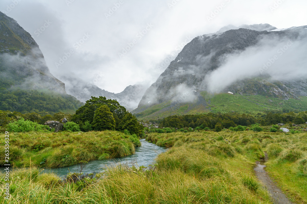 fog over a river in the valley , gertrude saddle, new zealand 2