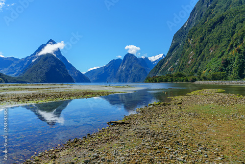 reflections of mountains in the water, milford sound, new zealand 33