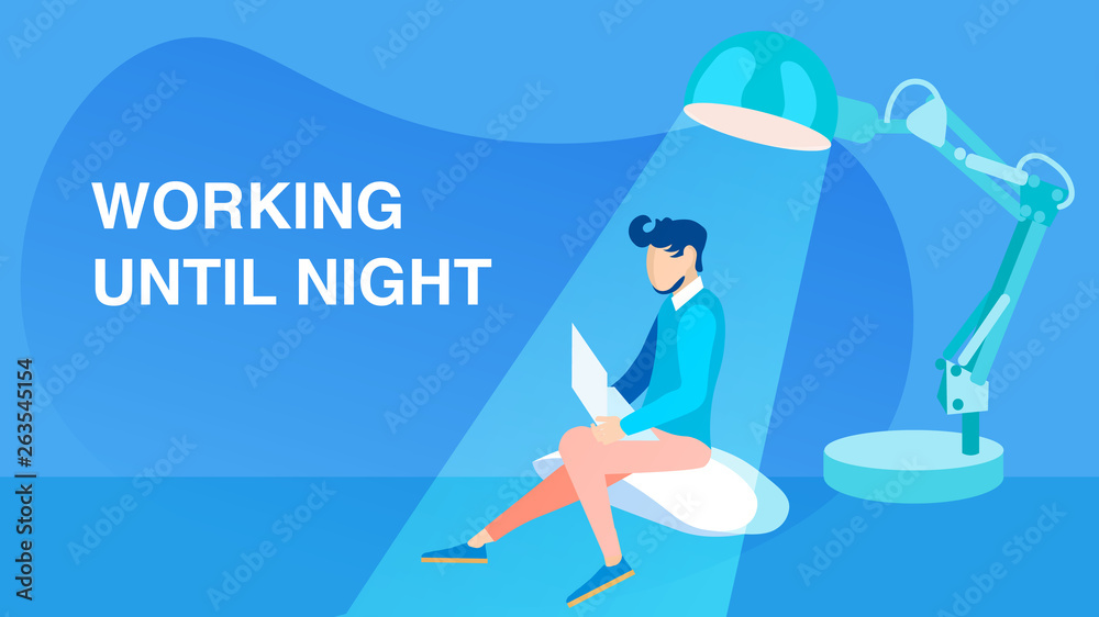 Working Until Night Flat Vector Banner Concept