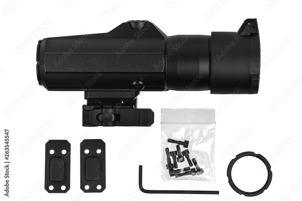 modern black collimator sight isolated on white back modern black collimator sight isolated on white back