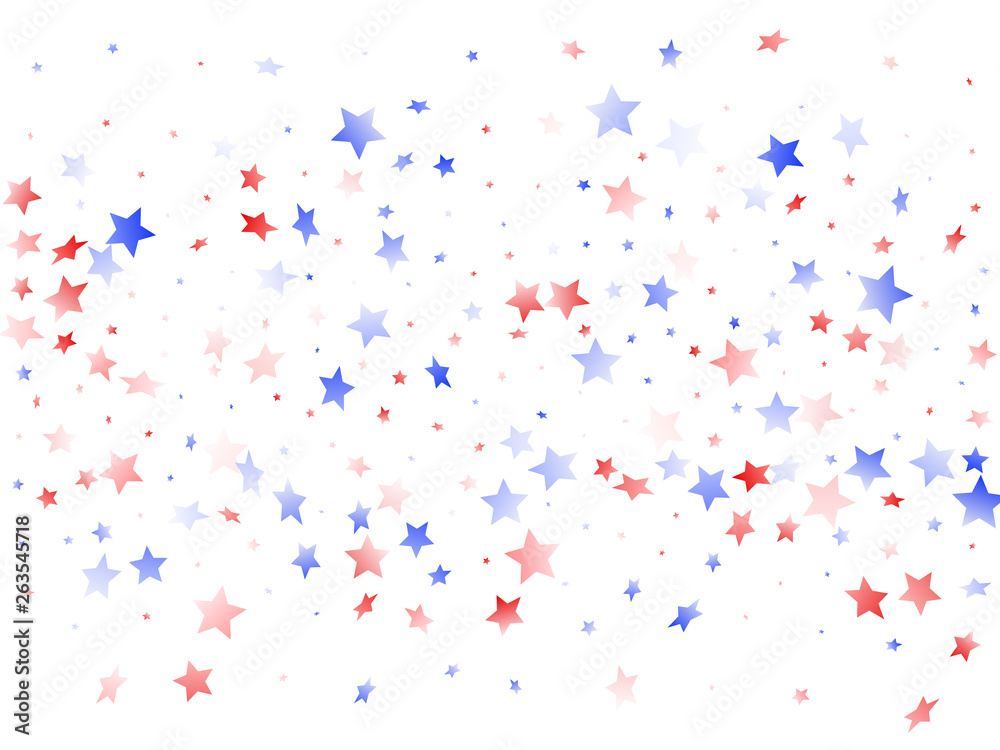 Flying red blue white star sparkles on white vector american patriotic background. Flying red blue white star sparkles on white vector american patriotic background.
