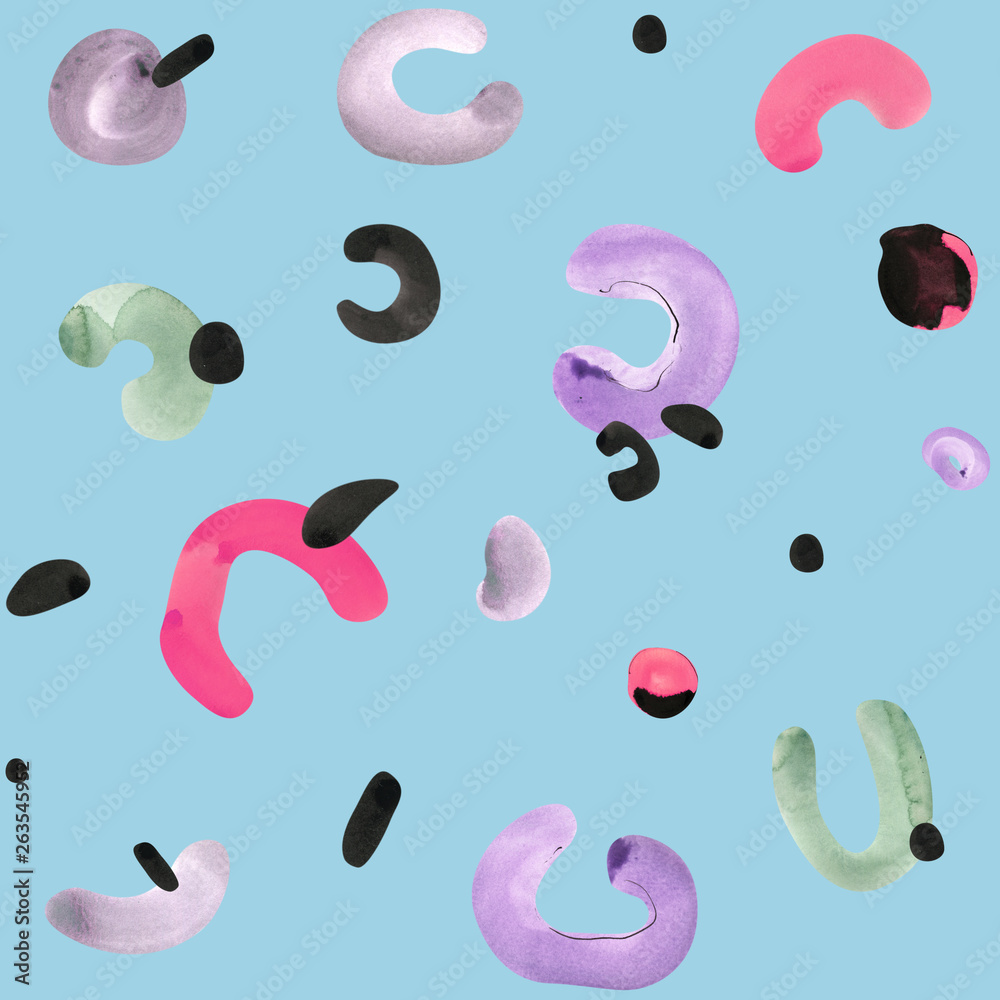 Abstract seamless pattern. Creative doodle art header with different shapes and textures. Collage.Color splash abstract cartoon background.