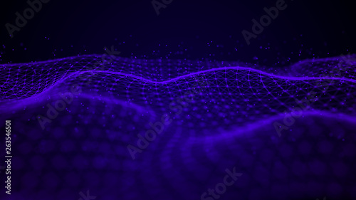 Wave 3d. Futuristic point wave. Abstract background with a dynamic wave. Data technology illustration.