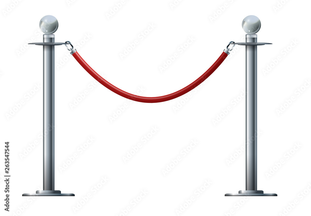 Barrier rope isolated on white. Silver luxury VIP concept 3d render Barrier rope isolated on white. Silver luxury VIP concept 3d render