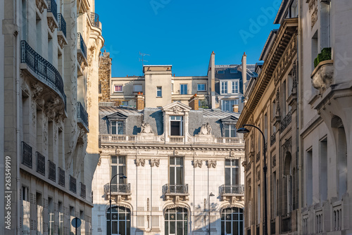 Paris, ancient and modern buildings, typical parisian facades and windows