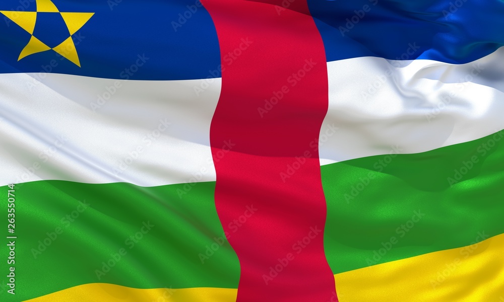 Fototapeta premium Realistic silk material Central African Republic waving flag, high quality detailed fabric texture. 3d illustration