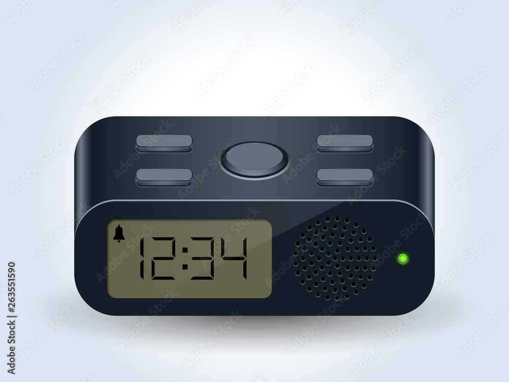 Digital desktop clock realistic vector icon Digital desktop clock realistic vector icon