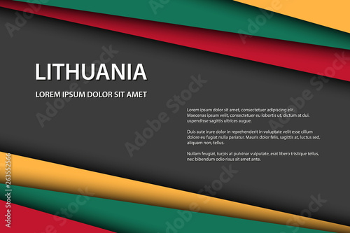 Modern vector background with Lithuanian colors and grey free space for your text, overlayed sheets of paper in the look of the Lithuanian flag, Made in Lithuania