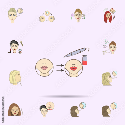 lip tattoo before and after colored icon. Beauty, anti-aging icons universal set for web and mobile