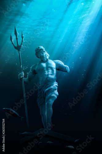 lost civilization of atlantis sunken deep in the ocean / 3D rendering