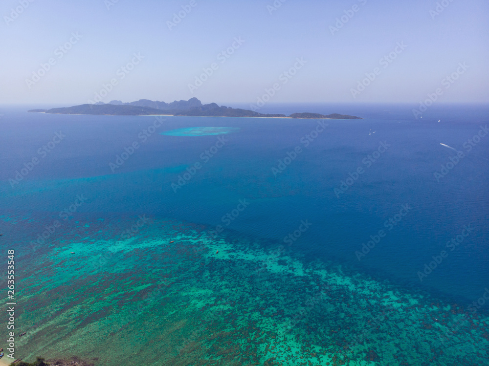 Aerial view of islands and blue ocean