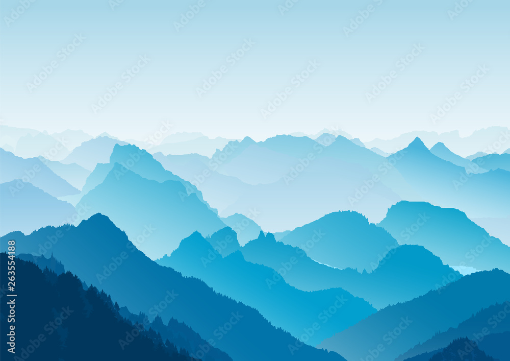 Flat mountain landscape. Morning in the mountains. Tourism and travelling. Vector flat design Flat mountain landscape. Morning in the mountains. Tourism and travelling. Vector flat design