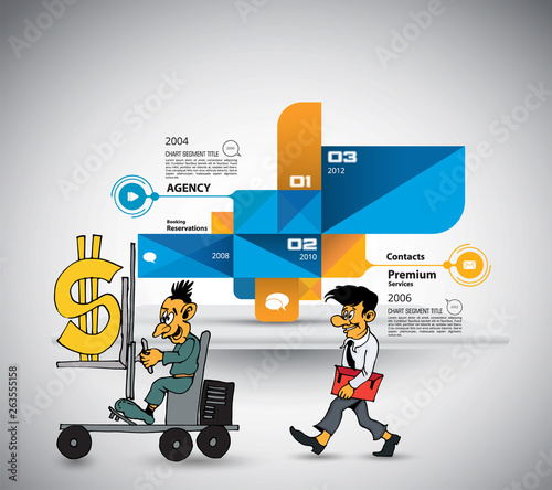 Abstract infographics template with cartoon character. Vector illustration