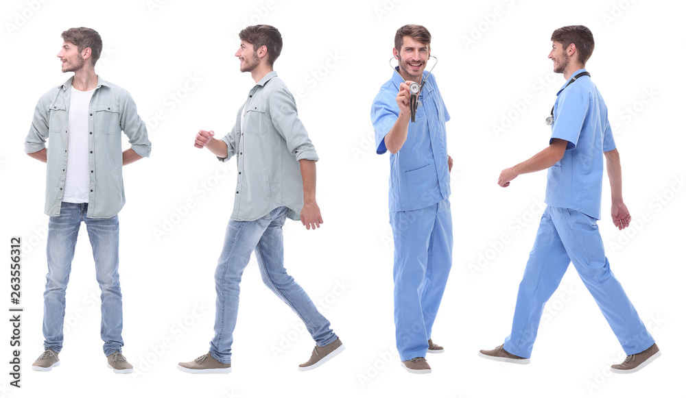 Obraz premium collage doctor and young man isolated on white