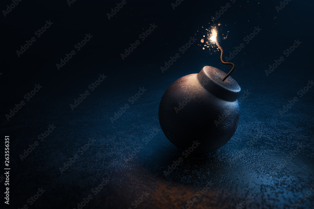 Fototapeta 3D rendering of a round bomb about to explode