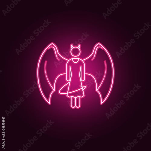 girl devil neon icon. Elements of Angel and demon set. Simple icon for websites, web design, mobile app, info graphics