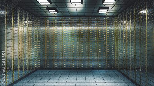 Inside view of a bank vault. 3D Rendering