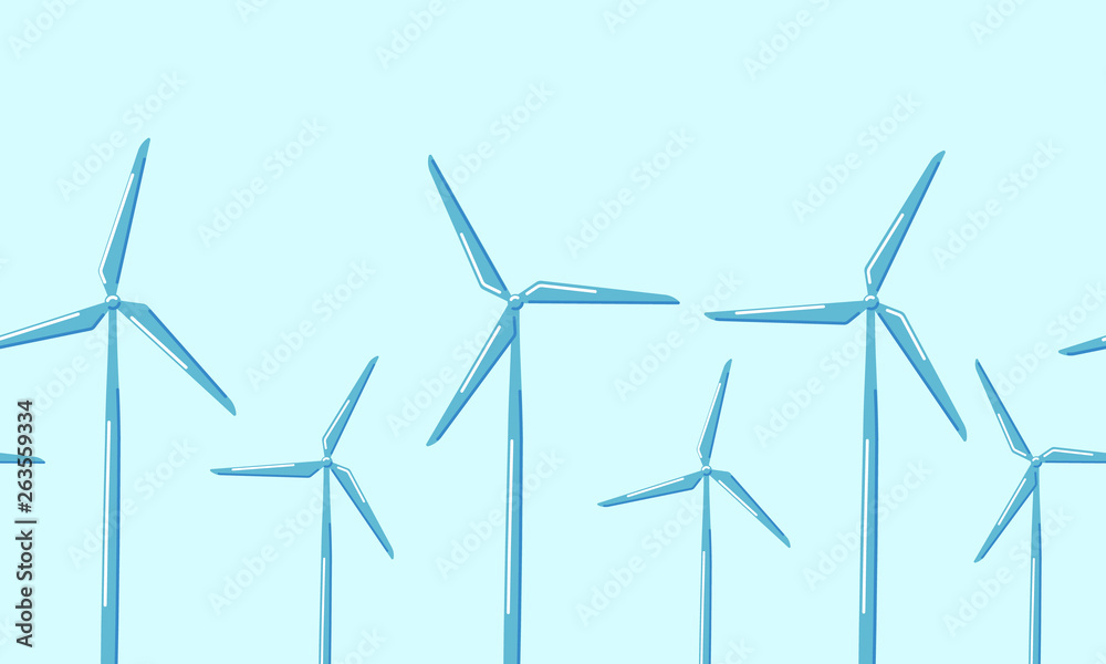Horizontal seamless pattern wind turbines on a blue background. Horizontal seamless pattern wind turbines on a blue background.