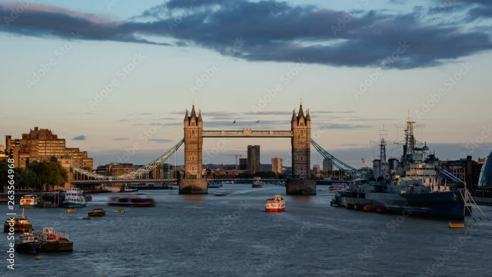 time lapse of Tower Bridge at sunset, London, UK time lapse of Tower Bridge at sunset, London, UK