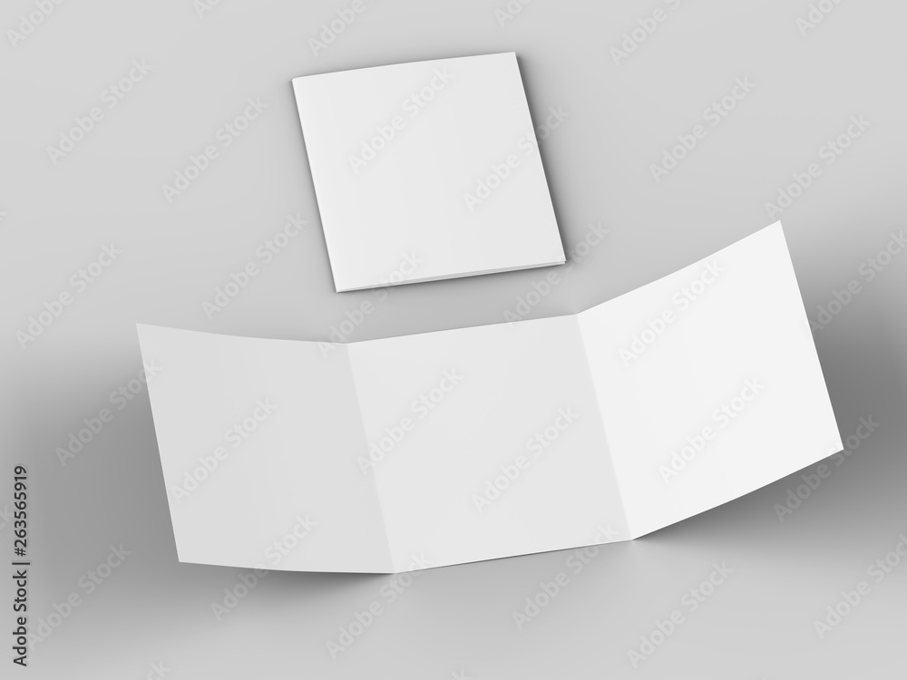 Open tri-folded laflet in square format. Open tri-folded laflet in square format.