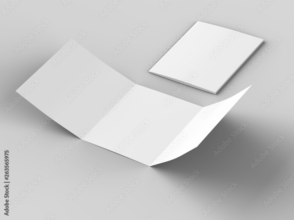 Open tri-folded laflet in square format. Open tri-folded laflet in square format.