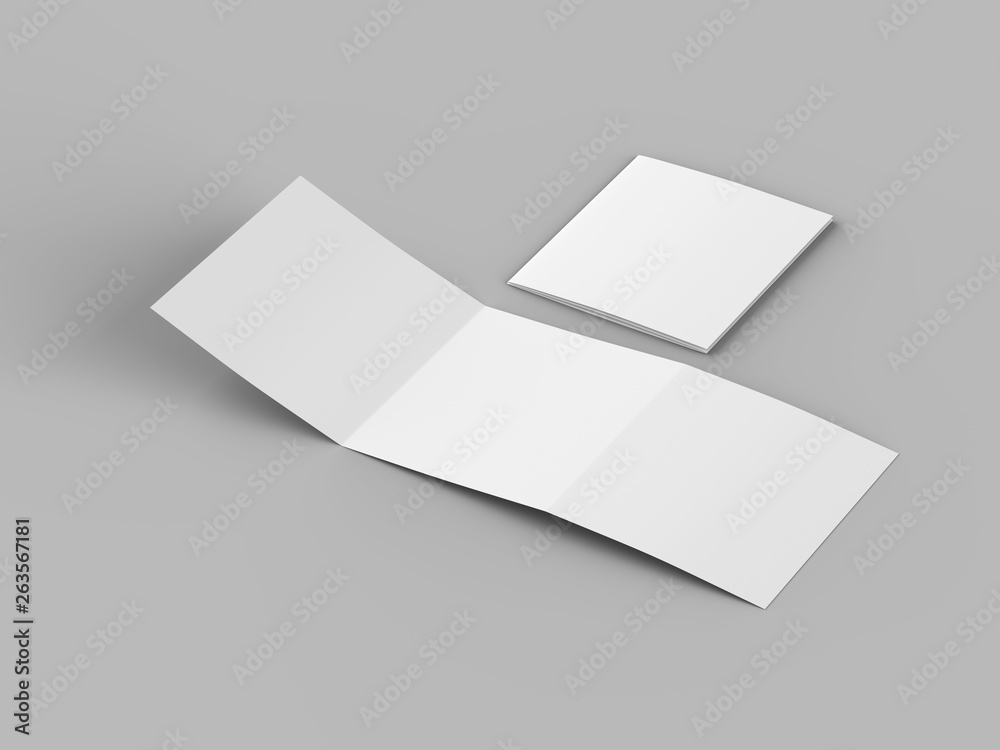 Open tri-folded laflet in square format. Open tri-folded laflet in square format.