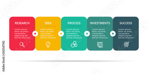 Business data visualization. Process chart. Elements of graph, diagram with 5 steps, options, parts or processes. Vector business template for presentation. Creative concept for infographic