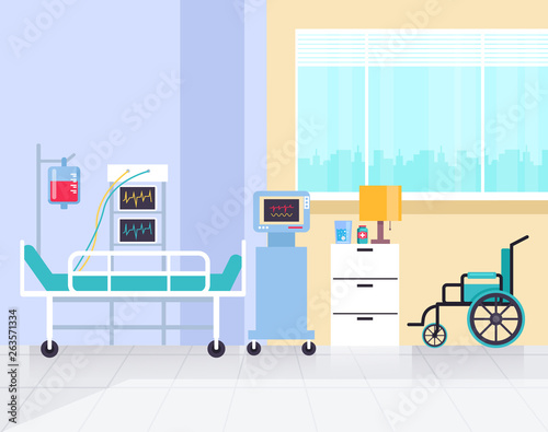 Reanimation clinic room. Health care and medicine concept. Vector flat graphic design illustration