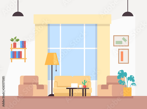 Modern living room interior concept. Vector flat graphic design illustration