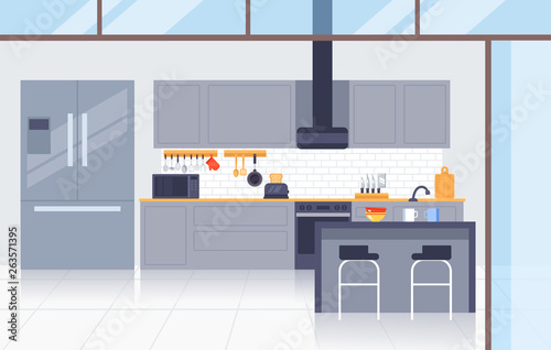 Kitchen modern interior concept. Vector flat graphic design illustration