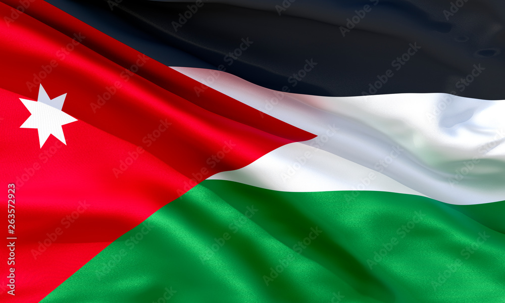 Realistic silk material Jordan waving flag, high quality detailed fabric texture. 3d illustration Realistic silk material Jordan waving flag, high quality detailed fabric texture. 3d illustration