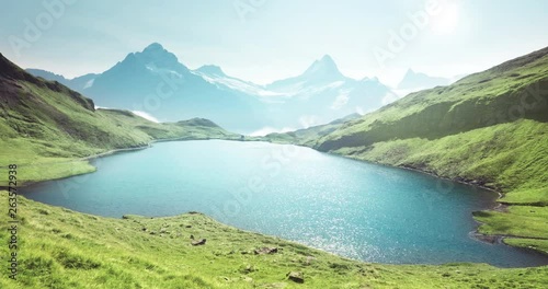 Schreckhorn and Wetterhorn from Bachalpsee lake, Bernese Oberland, Switzerland photo