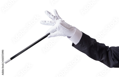 magician hand holding his wand on white