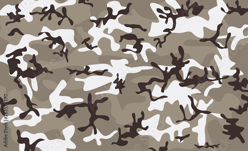 Camouflage pattern background. Black-white urban camouflage. Classic clothing style masking camo repeat print. Green brown black olive colors forest texture. Fashion textile pint. Vector illustration