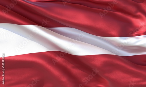 Realistic silk material Latvia waving flag, high quality detailed fabric texture. 3d illustration