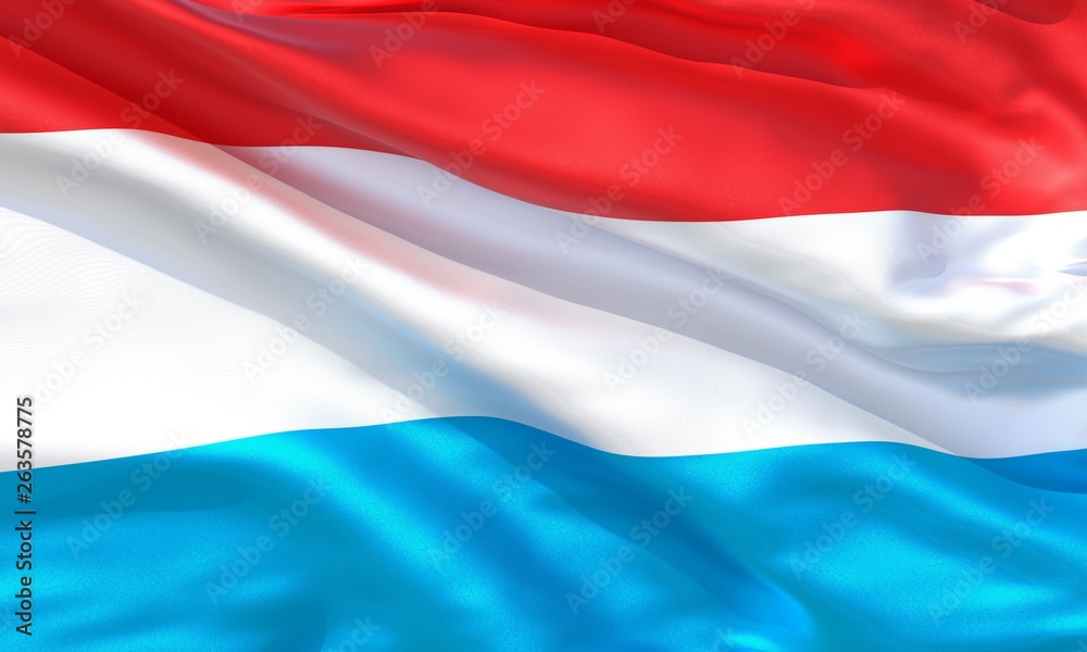 Fototapeta premium Realistic silk material Luxembourg waving flag, high quality detailed fabric texture. 3d illustration