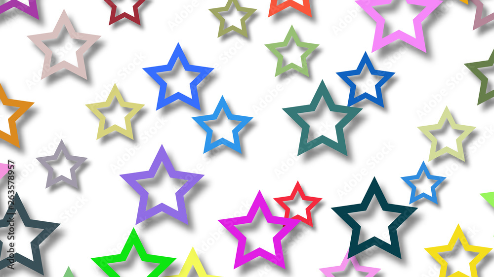 Obraz premium Abstract illustration of randomly arranged colored stars with soft shadows on white background