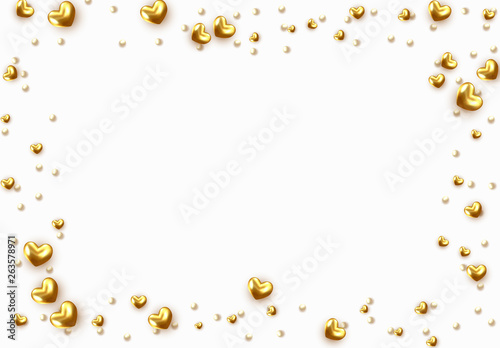 Background with gold hearts and round beads