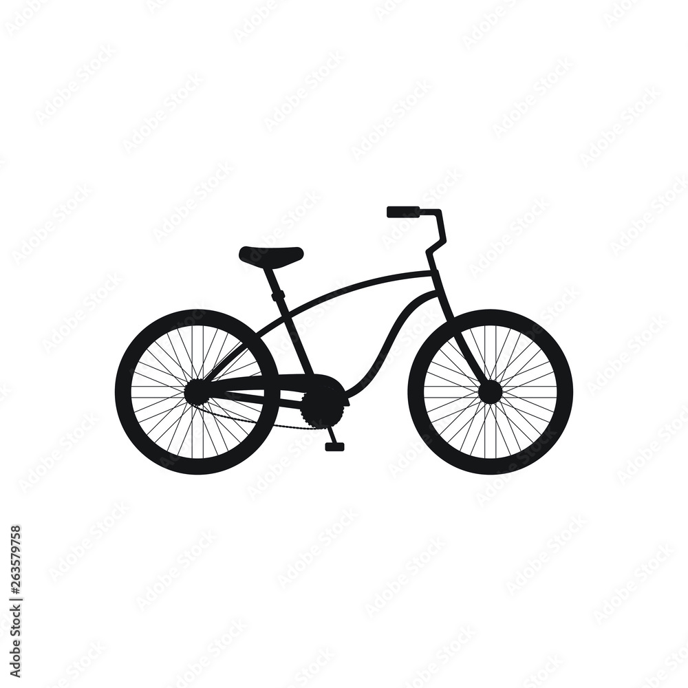 Vector black flat cruiser bicycle icon logo silhouette isolated on white background 