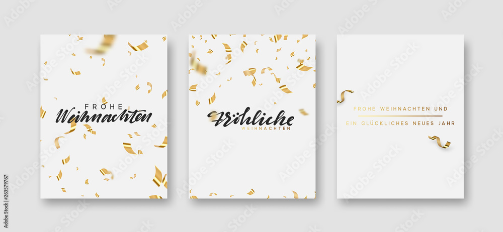 German text Frohe Weihnachten. Merry Christmas and Happy New Year greeting card.