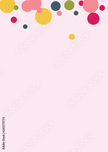 Colorful polka dots on pink background