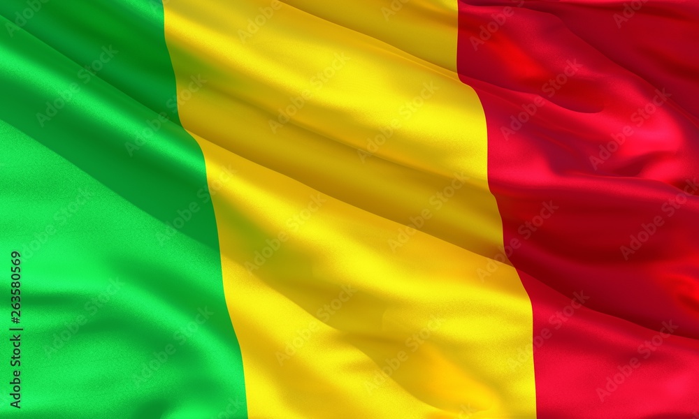 Realistic silk material Mali waving flag, high quality detailed fabric texture. 3d illustration Realistic silk material Mali waving flag, high quality detailed fabric texture. 3d illustration