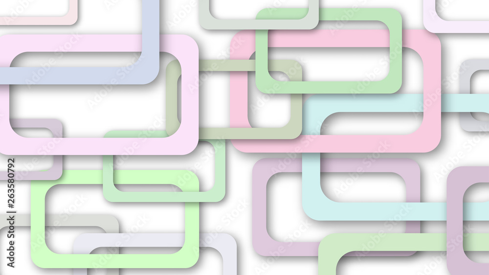 Abstract illustration of randomly arranged colored rectangle frames with soft shadows on white background Abstract illustration of randomly arranged colored rectangle frames with soft shadows on white background